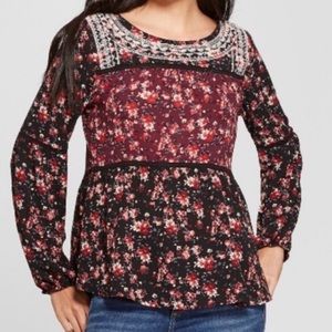 Knox Rose Boho Lace-Up Back Floral Blouse